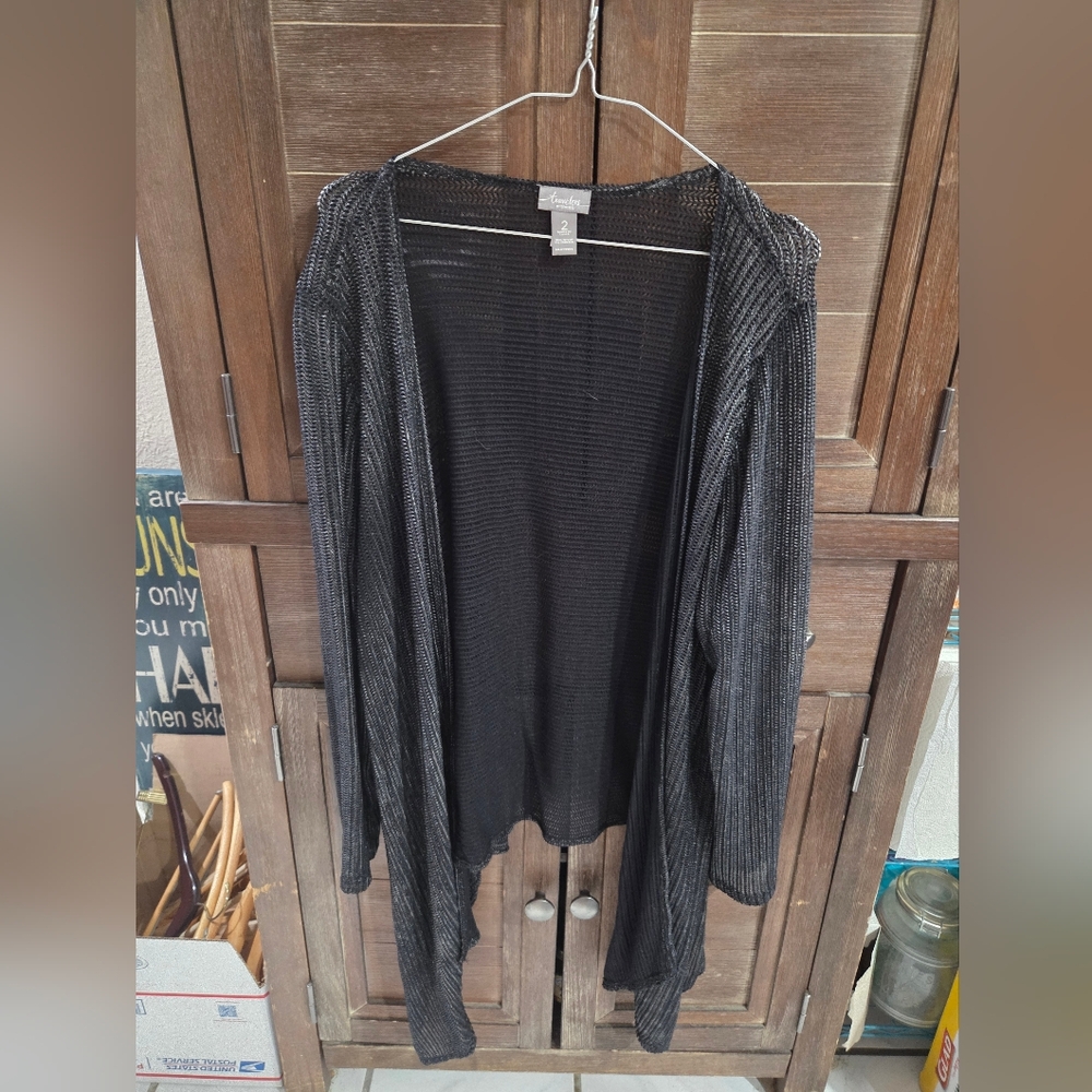 Travelers by Chico's Women's Plus Size Long Black Cardigan Size 2X Open Front